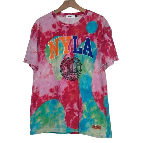 Rokit NY LA School of Fine Arts multicolored tie dyed graphic T-shirt size L - Picture 1 of 5